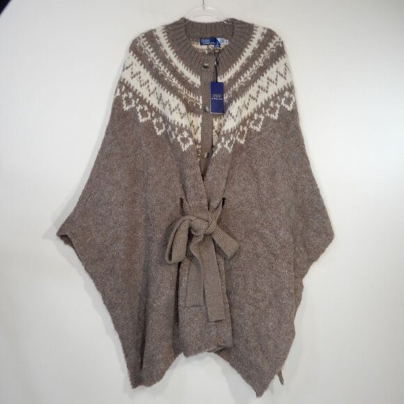 POLO Ralph Lauren Fair Isle Alpaca Wool Cape Poncho Cardigan M/L Belted NEW $998 - Picture 12 of 16